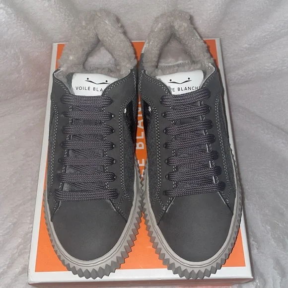 NWT VOILE BLANCHE LIPARI Charcoal Grey Fur Suede and Felt Sneakers - Picture 10 of 16